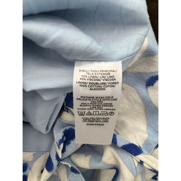 NWT Loft Linen Blend Midi Skirt Size 14 Blue Floral Tie Waist - Picture 7 of 7